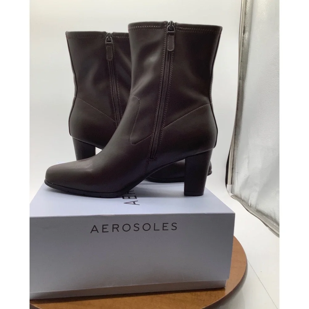 Aerosoles‎ Cinnamon Brown Square Toe Block Heel Ankle Boots A0779 Mens 11M